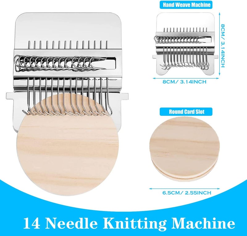 Allazone Small Darning Weaving Loom Darning Loom, 14 Hooks Type Weave Tool Small Weaving Loom Machine with 50 Color Darning Threads for DIY Artful Patterns, Repair Clothes - Image 2
